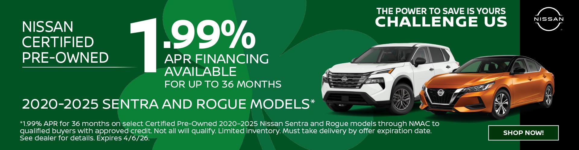 CPO 2020-2025 Sentra and Rogue 1.99% available